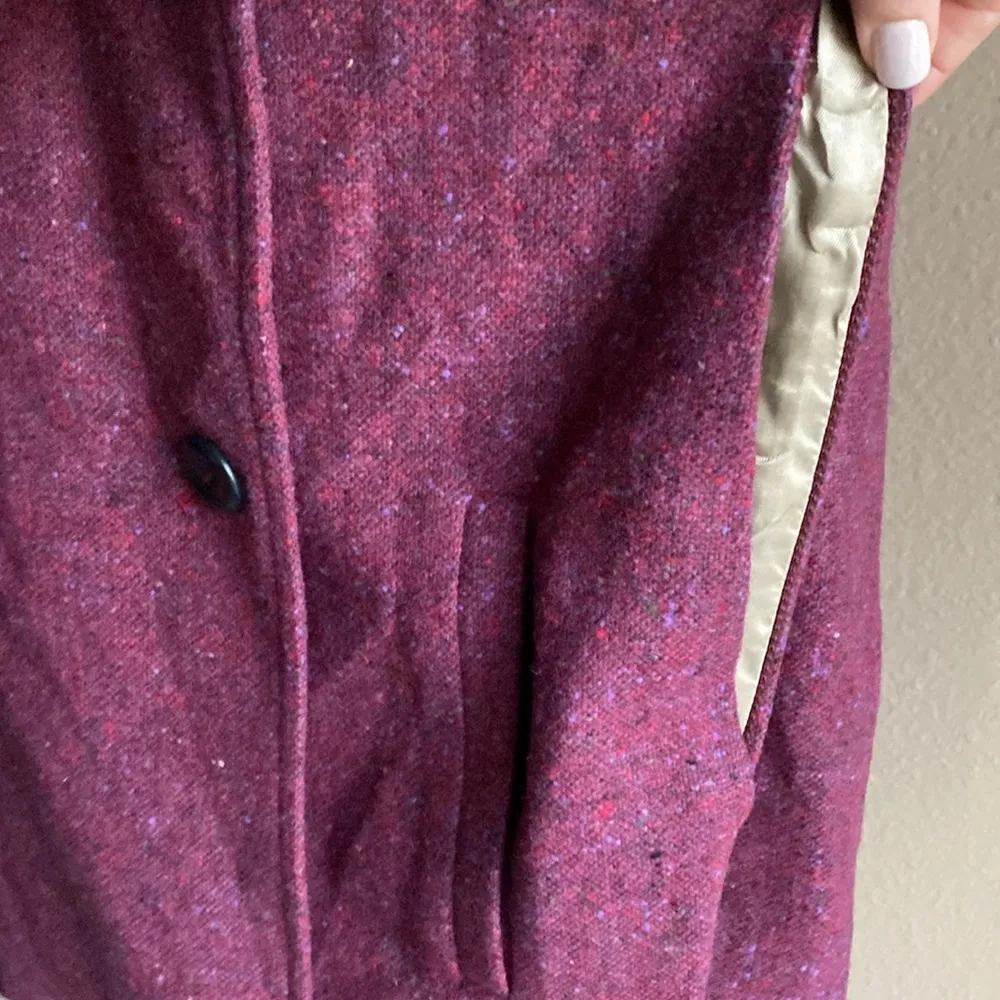 Wool cape coat from Ireland petite length wine colored Donegal tweed pattern Purple Size M - Image 3