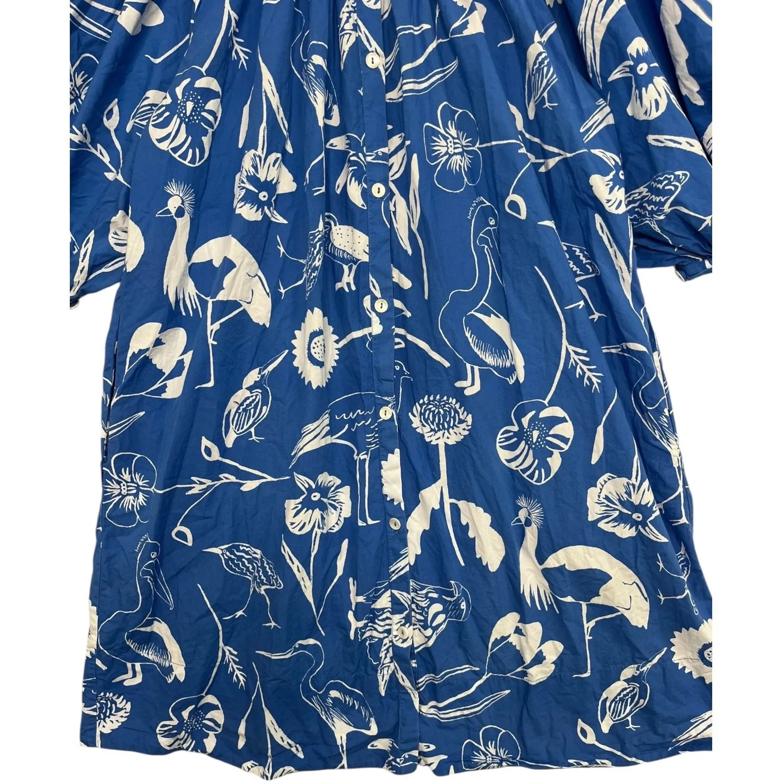 Oliphant Tuckernuck Dress Womens Large Blue Birds Floral Audubon Boho Coastal - Image 8