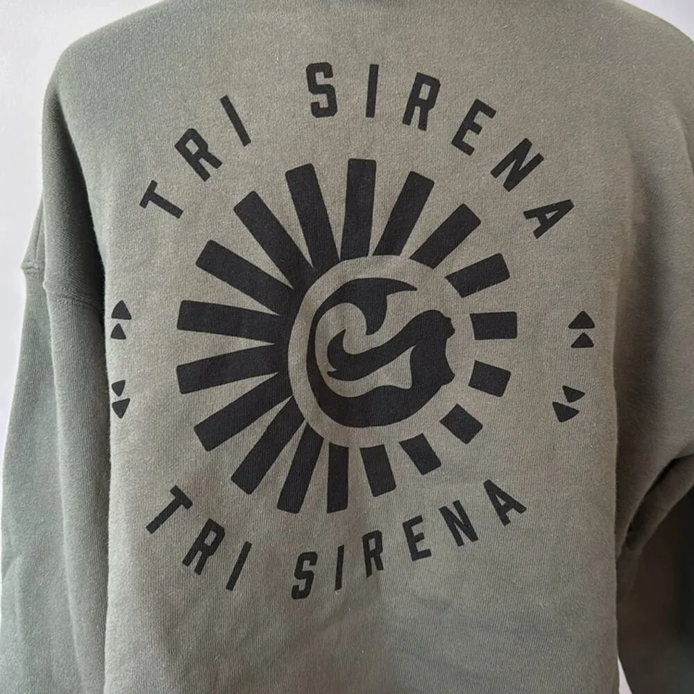 Tri Sirena Army Green Graphic Logo Cropped Hooded Sweatshirt Women's Medium - Image 6