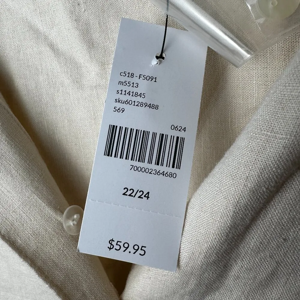 NWT Lane Bryant Linen Blend Relaxed Tunic Button Up Shirt 22/24 Natural Beige - Image 7