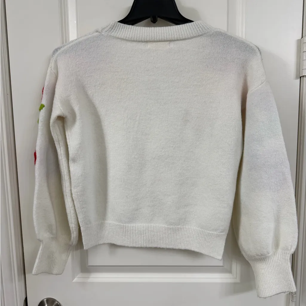 Molly Moran Floral Embroidered White Sweater Size XS - Image 4