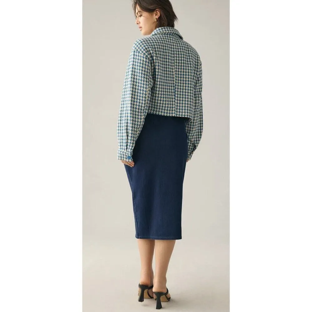 Anthropologie Dolan Left Coast Cropped Jacket Women XS Blue Houndstooth Print - Image 4