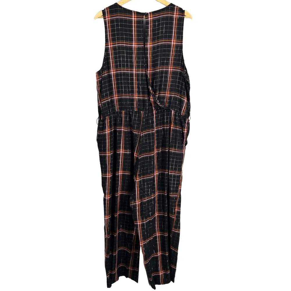 Old Navy Jumpsuit Black Plaid Metallic Crossover Pockets Sleeveless Extra Large - Image 3