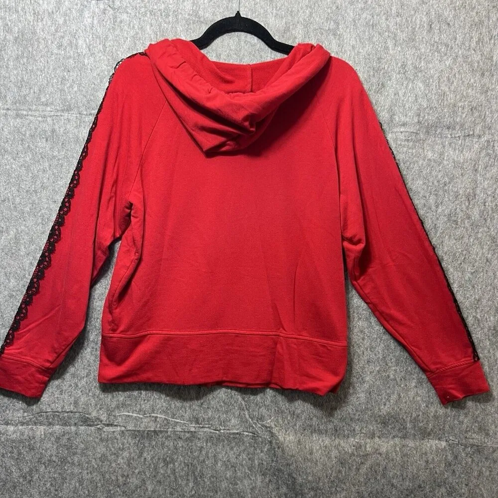 Soho Street New York Company Hoodie‎ Womens Medium Red Full Zip Lace Accent - Image 5