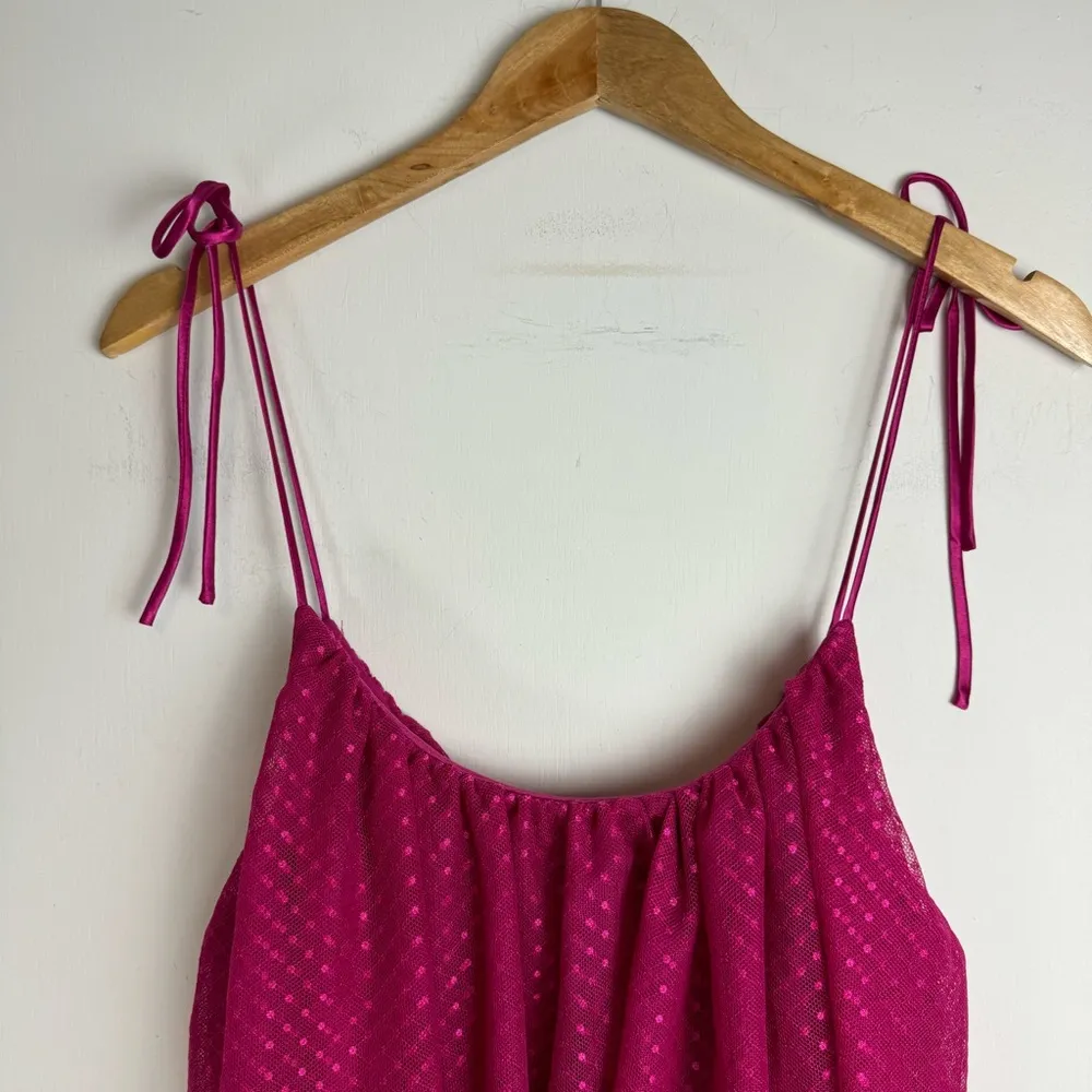 NWT Lulu’s Best Flirt Forward Magenta Shiny Mesh Tie Strap Midi Dress Sz Small - Image 6