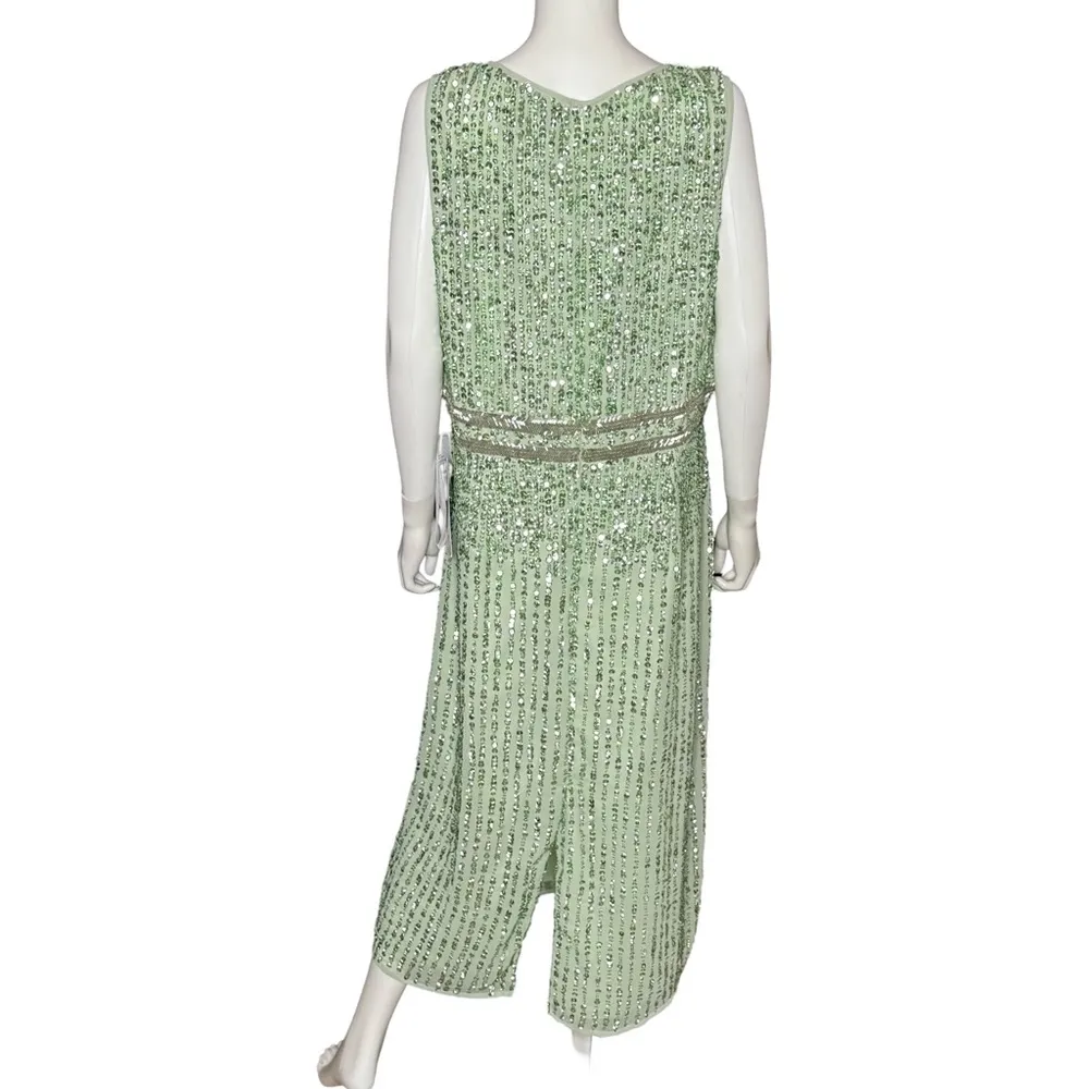 Mac Duggal Green Sequined Sleeveless V-Neck Midi Sheath Dress Women’s Sz 16 - Image 7