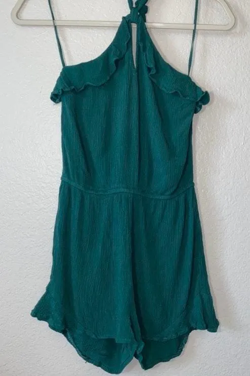 teal halter romper with keyhole cutout - Image 2