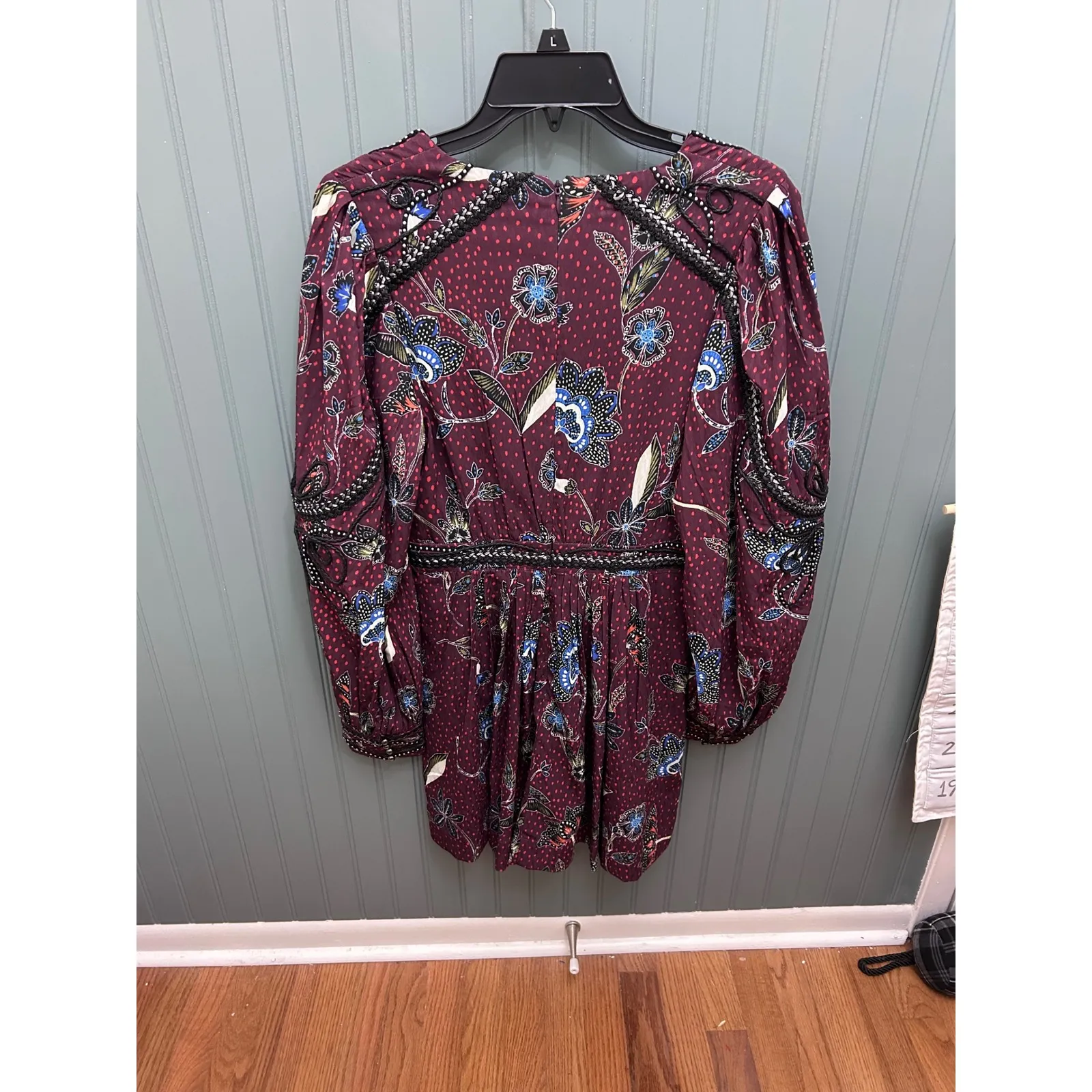 Karen Millen Berry Batik Print Cornelli Embellished Woven Dress Size 8 - Image 4