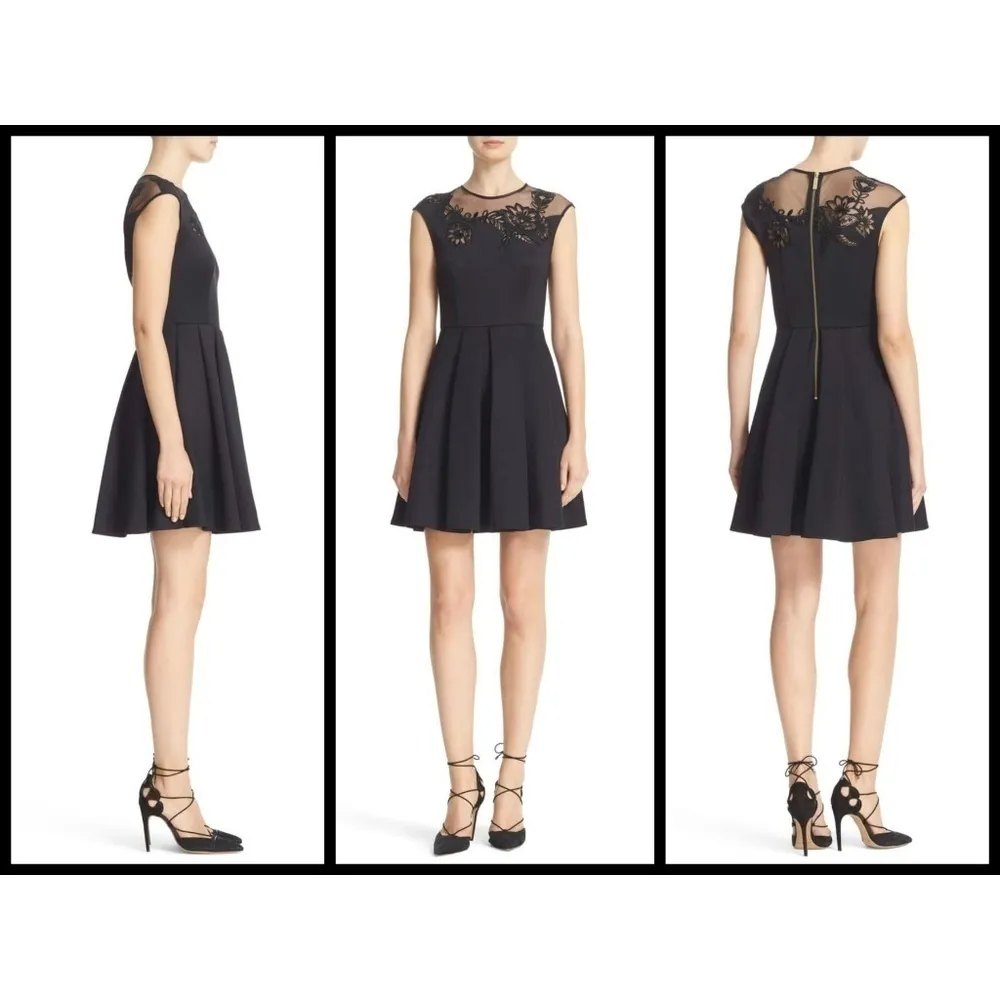 💕TED BAKER💕 Black Embroidered Mesh Skater Dress - Image 5