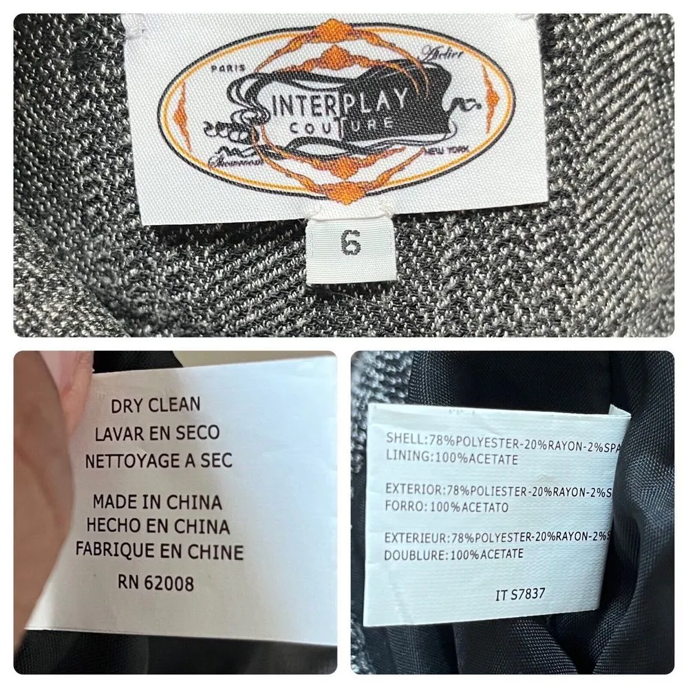 Interplay Couture Gray Herringbone A Line Fully Lined Skirt Size 6 Workwear - Image 10