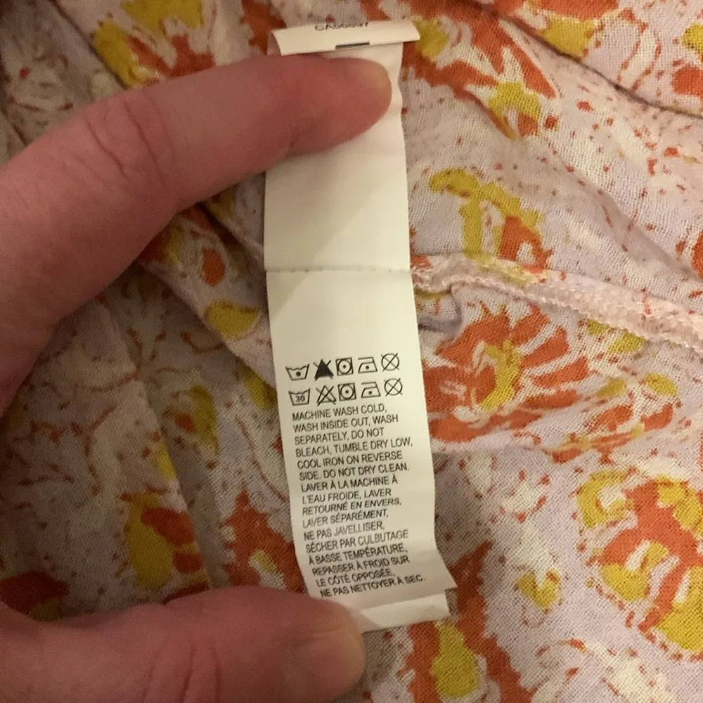 Lucky Brand Robin Cotton Boho Babydoll Top (Sz M) Orange & Lavender Fall Paisley - Image 8