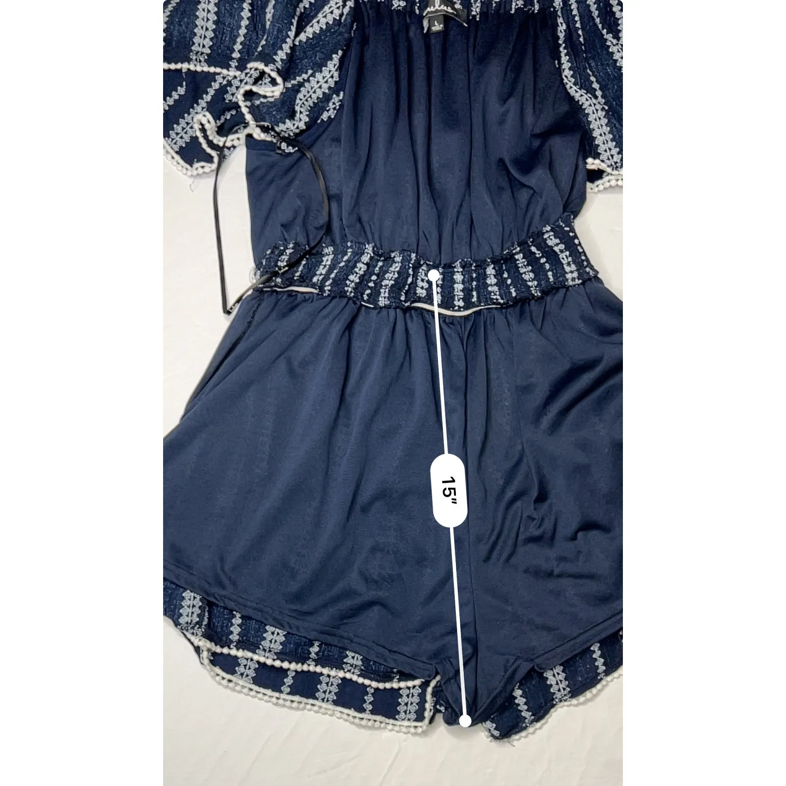 Lulu's EAP20455 See Ya There Navy Off The Shoulder Romper LARGE Cottagecore‎ - Image 7
