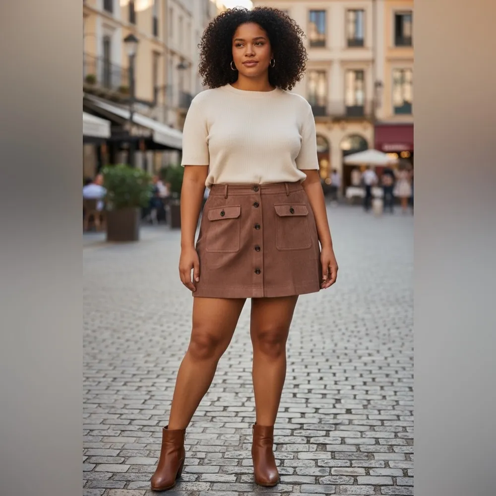 NEW Universal Thread Tan Button-Front Mini Skirt - Image 2