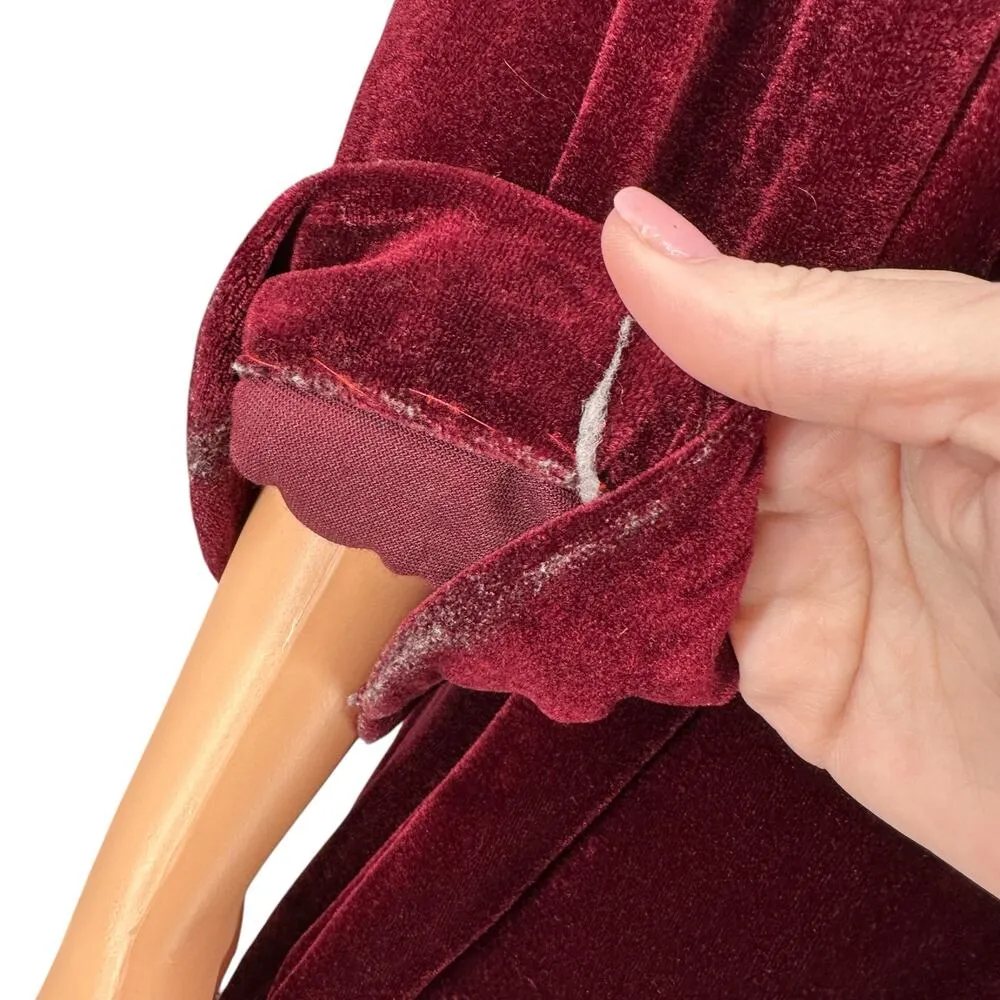 Vintage Velour Dressing Gown Sleepwear 1970s Zips Medium Heather Collection Red - Image 4