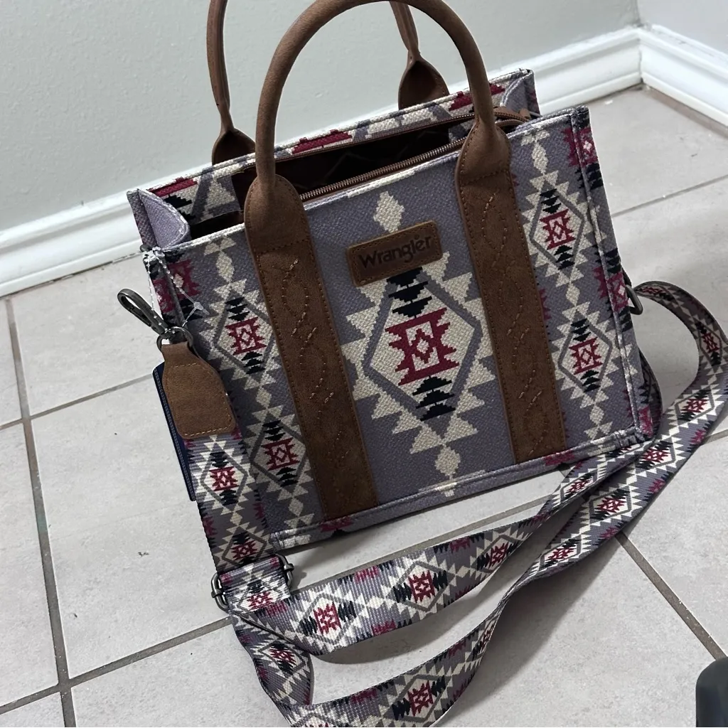 Wrangler Women Aztec Southwestern Crossbody Tote Lavender Bag Purse - Image 8