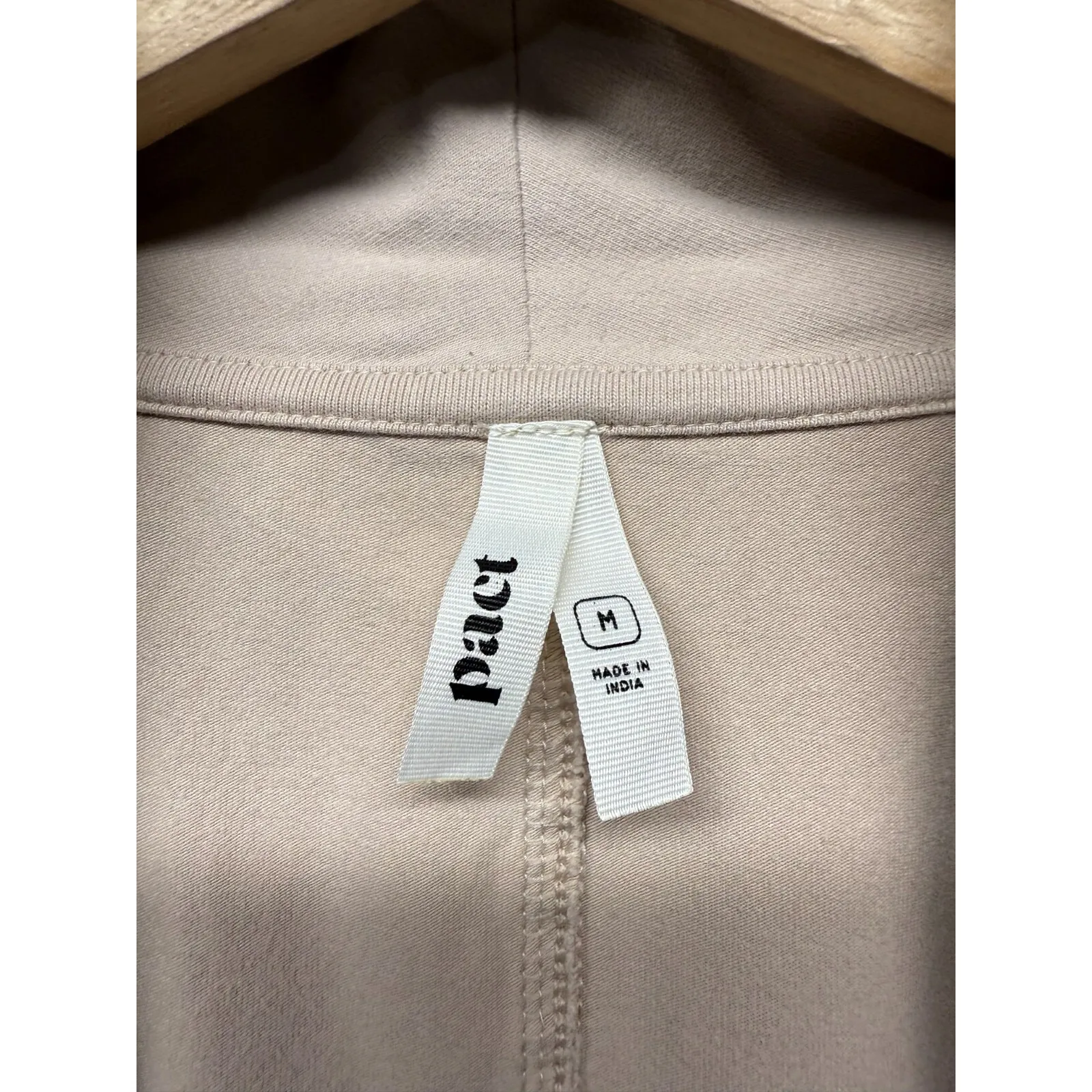 Pact Organic Cotton‎ Open Cardigan Sz M Beige/Light Pink Pocket Stretch Minimal - Image 3