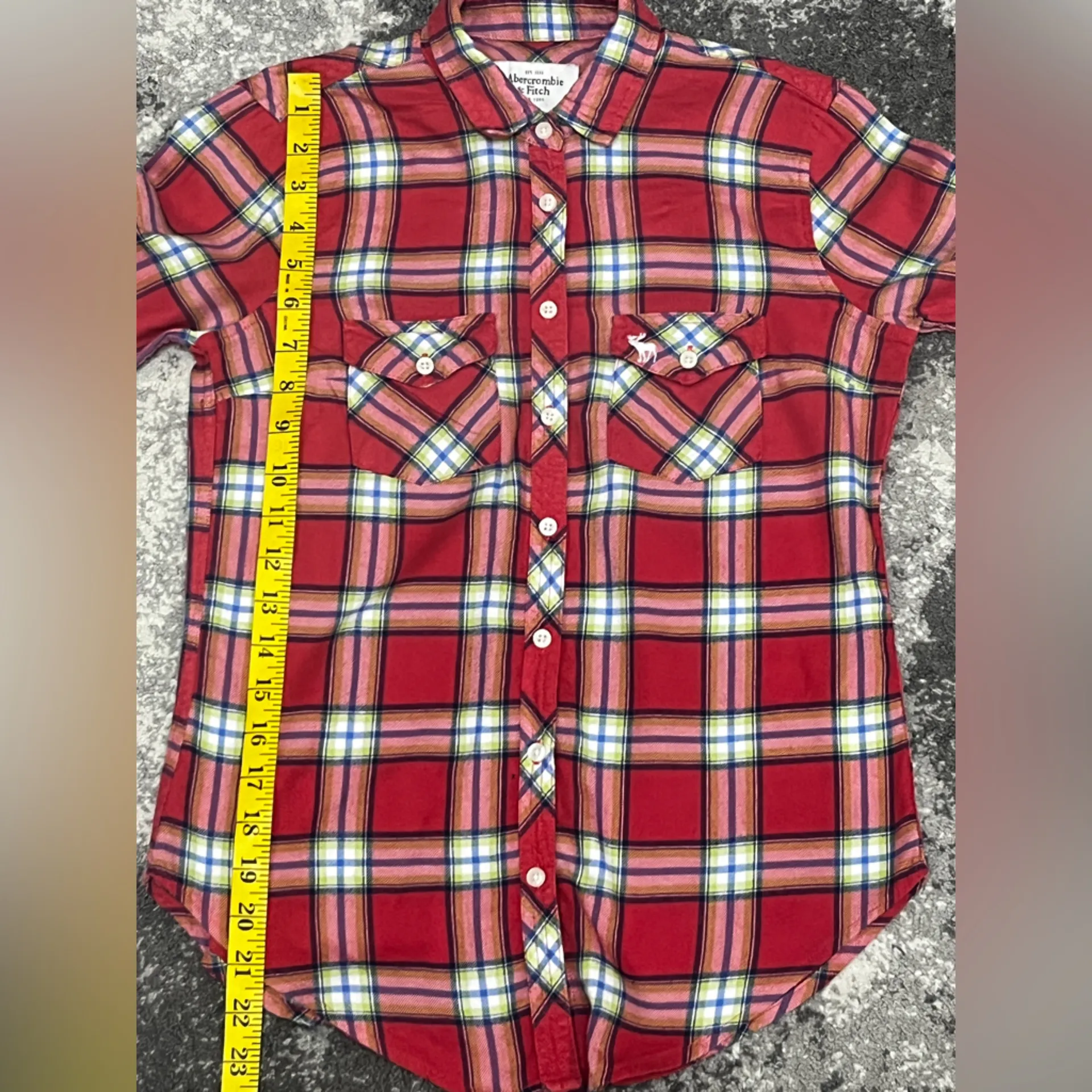 A&F Abercrombie & Fitch Plaid oxford Button Down 
MOOSE LOGO Size Xs - Image 8