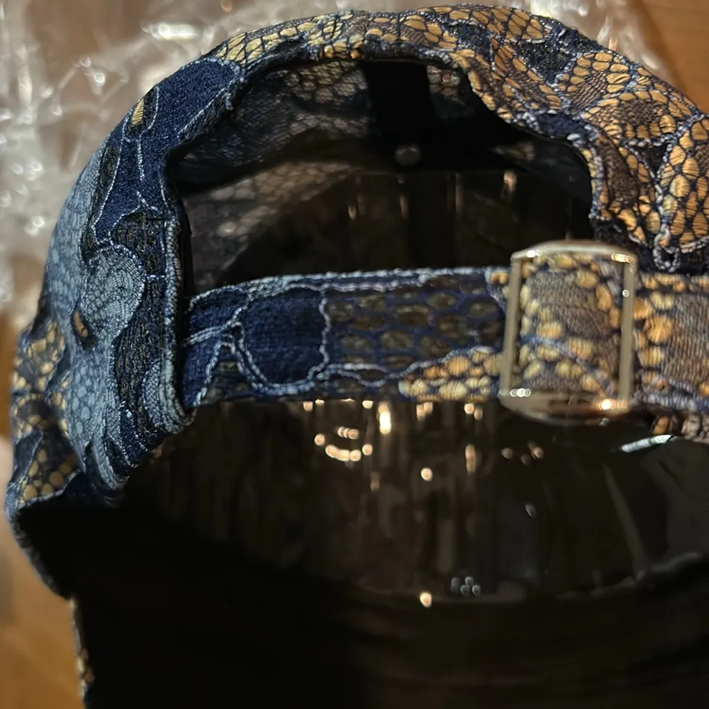 Floral Lace Cap with Rhinestone Butterfly Blue - Image 4