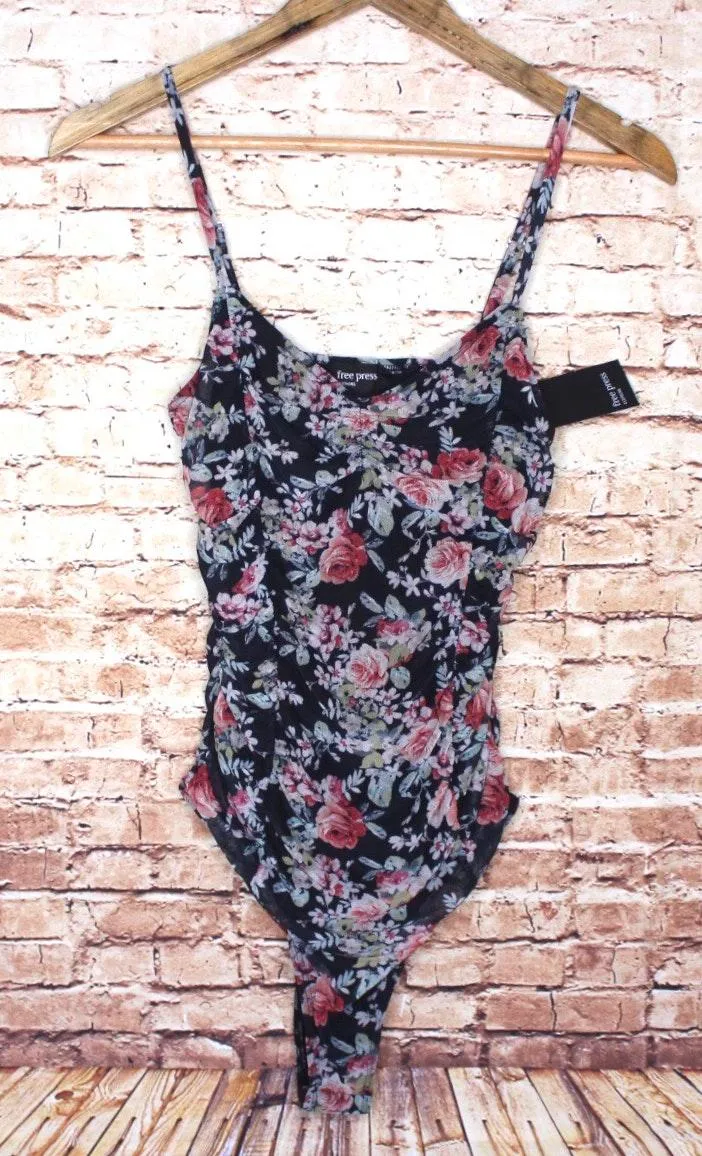 | Ruched Mesh Bodysuit Black Ruby Floral - Image 3