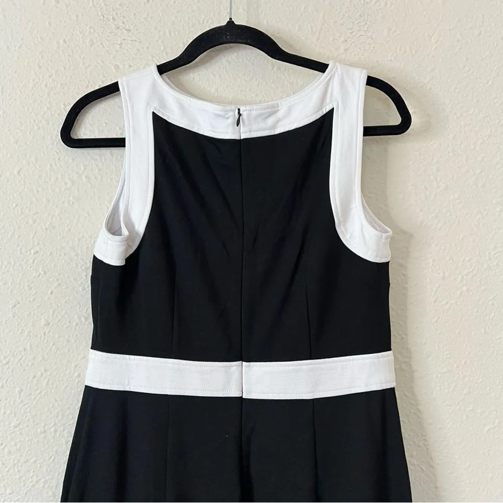 Talbots Ponte Knit Sleeveless Sheath Dress Black and White Size 6 - Image 5