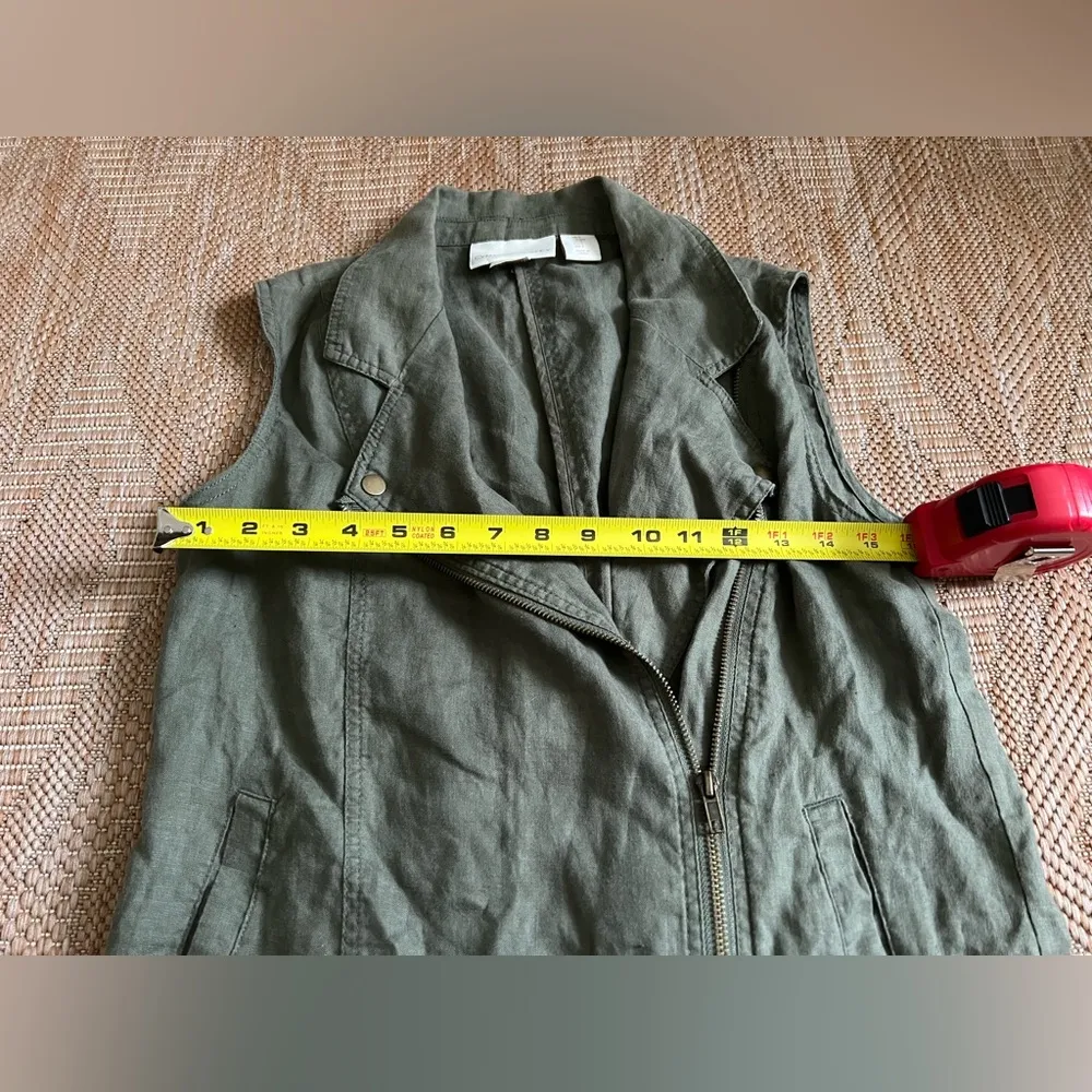 Cynthia Rowley Women's Army Green Linen Moto Vest,Sleeveless,Size Small - Image 6
