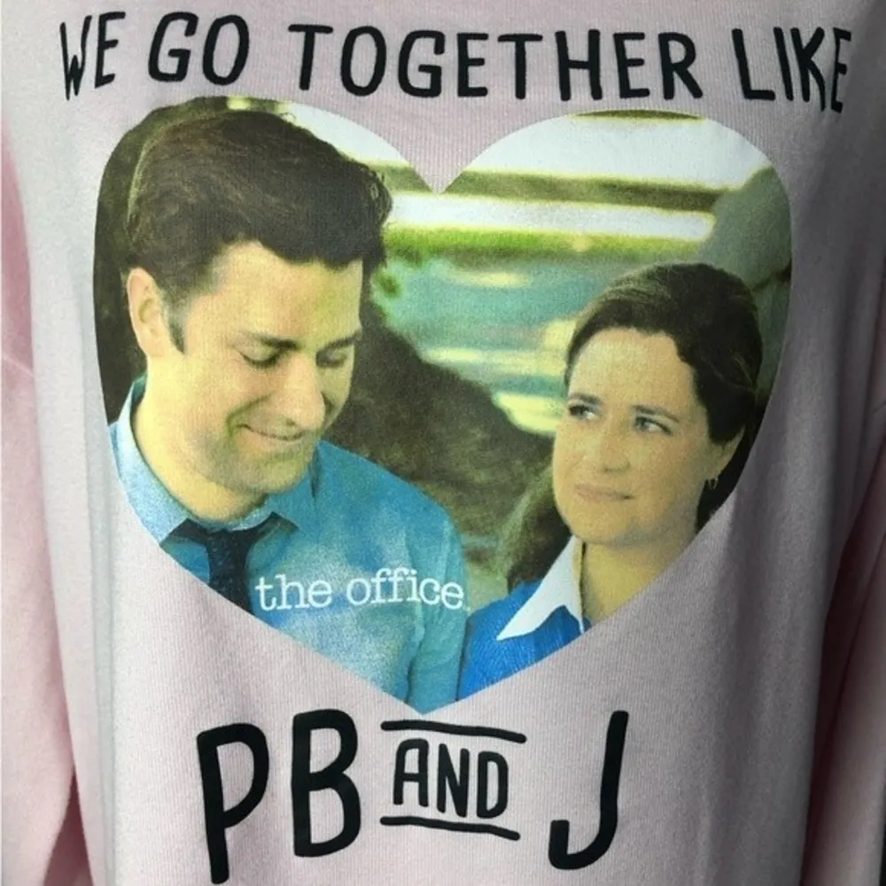 The Office Pam & Jim PB & J Pink Pullover Fleece Pajama Sweatshirt Size L - Image 3