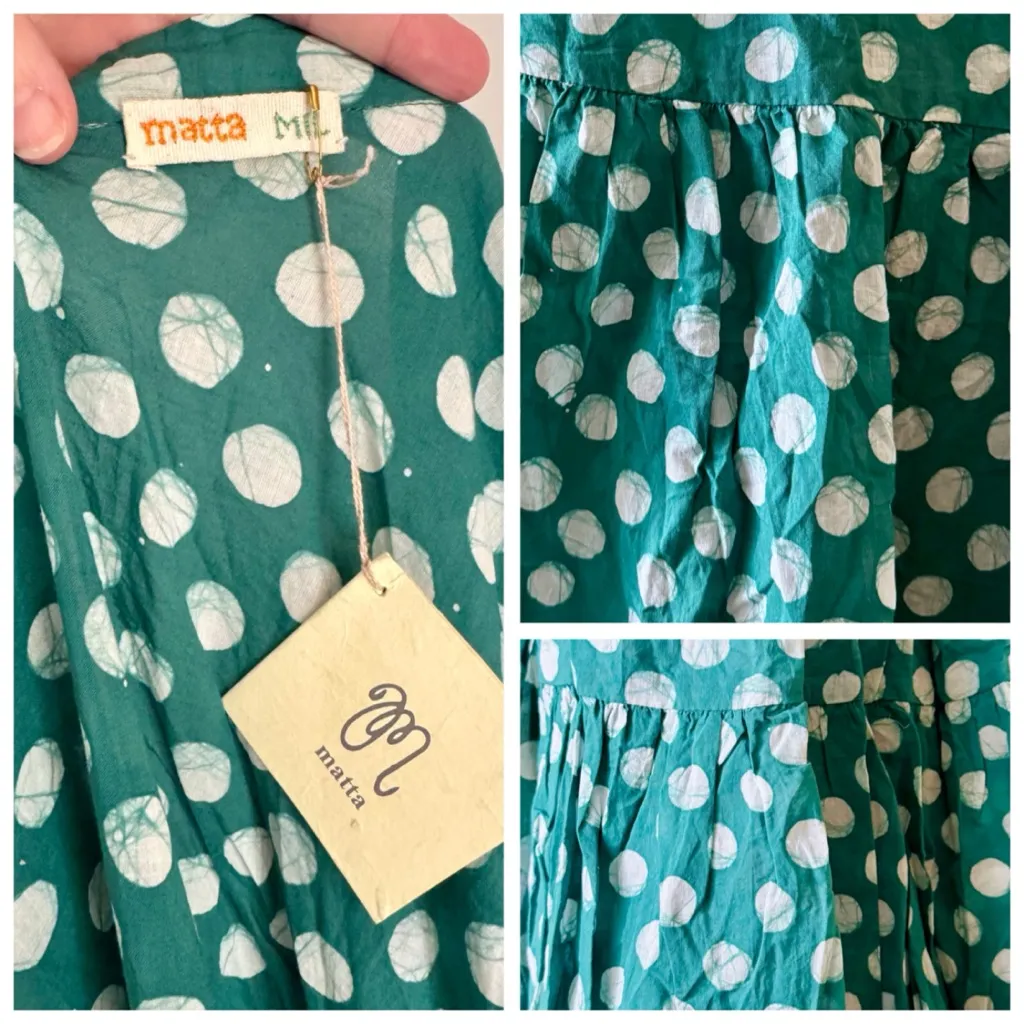 MATTA NYC Kali Ambu Wrap Skirt, Green & White Polka Dot Cotton Ruffle sz. M/L - Image 10