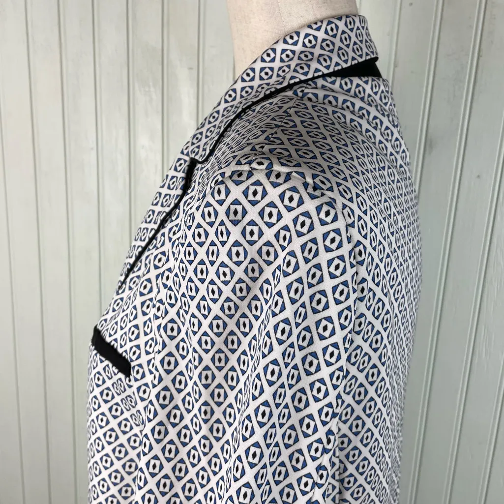 Forte Forte Jacket Viscose Printed Blazer Size III Womens Large White Blue Italy - Image 13