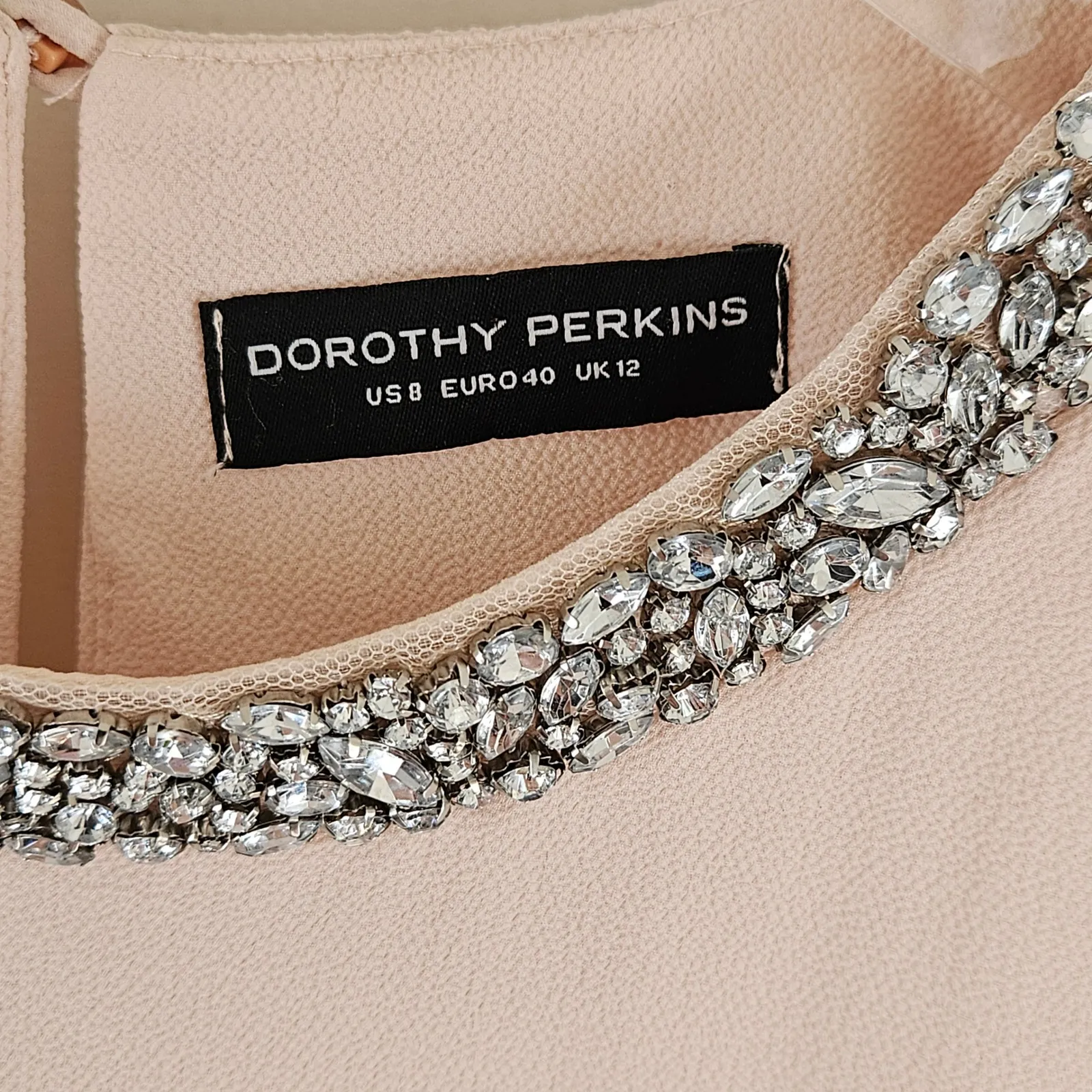 Dorothy Perkins Blush Embellished Shift Dress | Flutter Sleeve | US 8 - Image 4