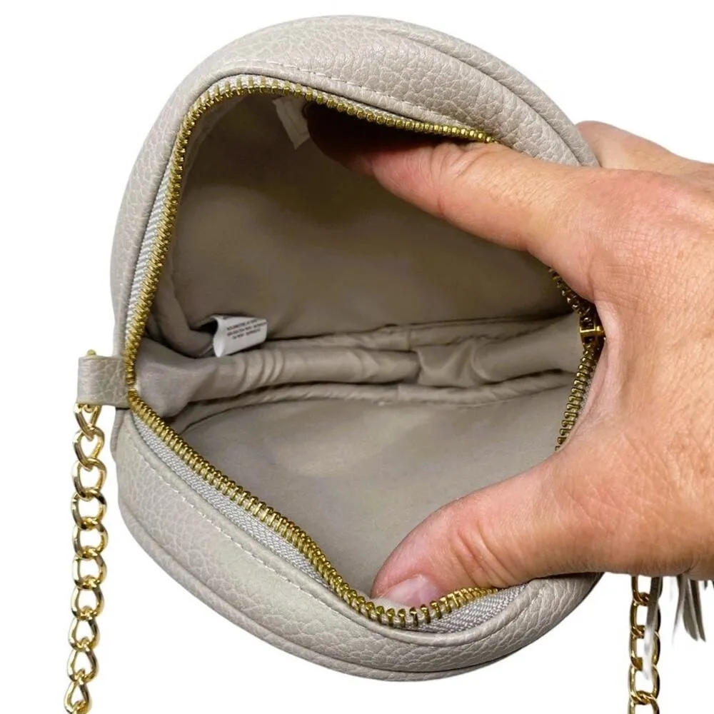 NWOT ~ MUDPIE Women's Round Quilted Taupe Crossbody Purse with Chain Strap - Image 6