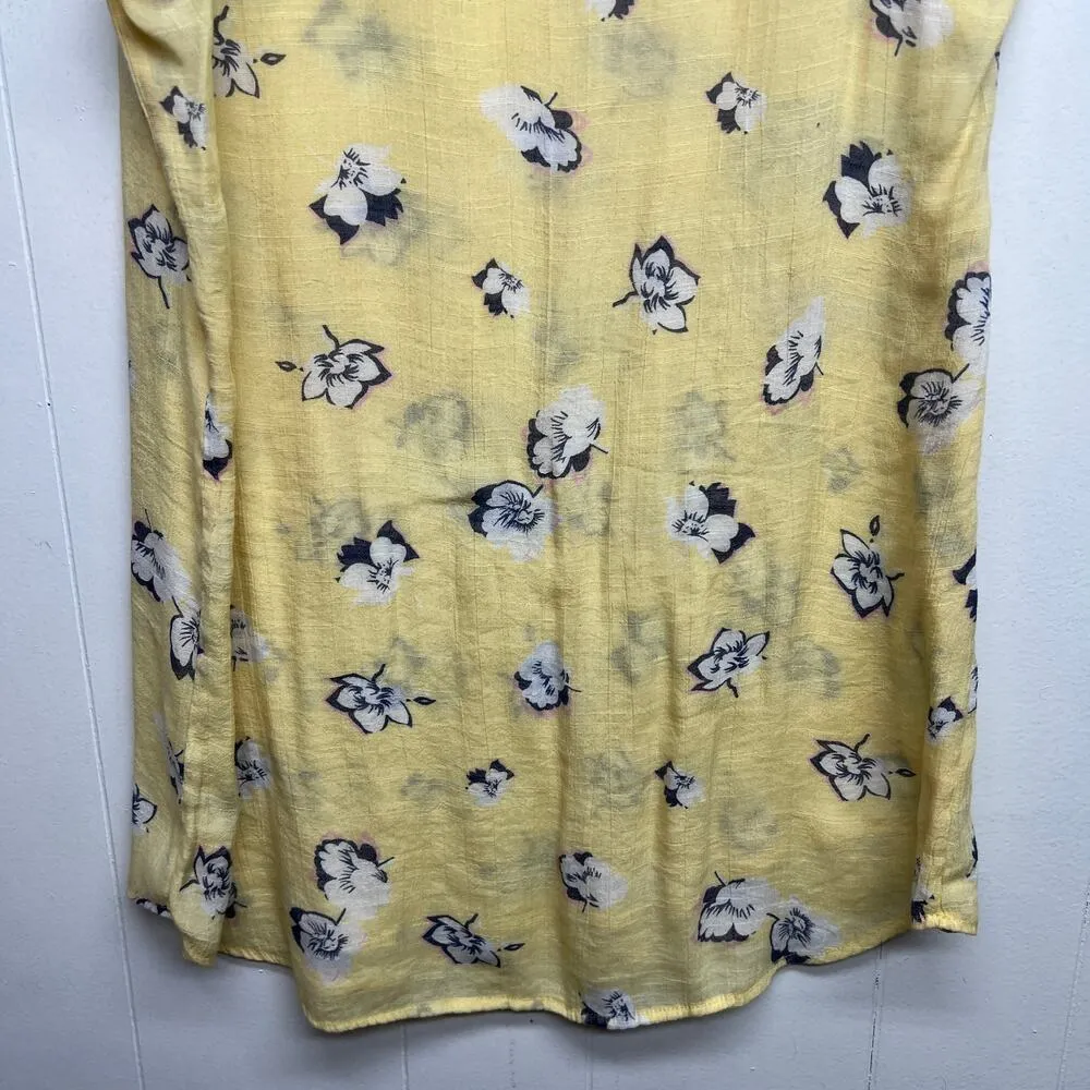 Floral Womens Top Medium Gauzy Lightweight Lined Fairy Cottagecore Beachy Dainty Yellow - Image 6