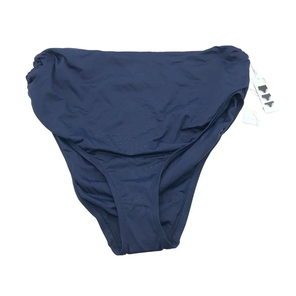 Anne Cole Bikini Bottom Convertible High Waist Shirred Navy Blue 18W - Image 4