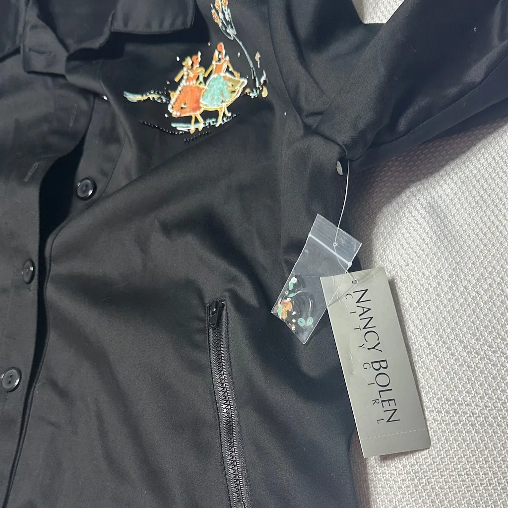 NWT Nancy Bolen Sport Black Embroidered Sequin Jacket Retro Ballroom Scene. Size 14 - Image 11