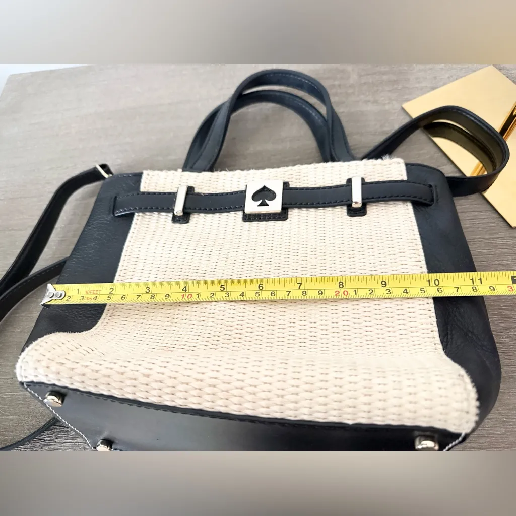 Kate Spade Houston Street Leo Straw Satchel Crossbody Pale Natural Black Trim - Image 11