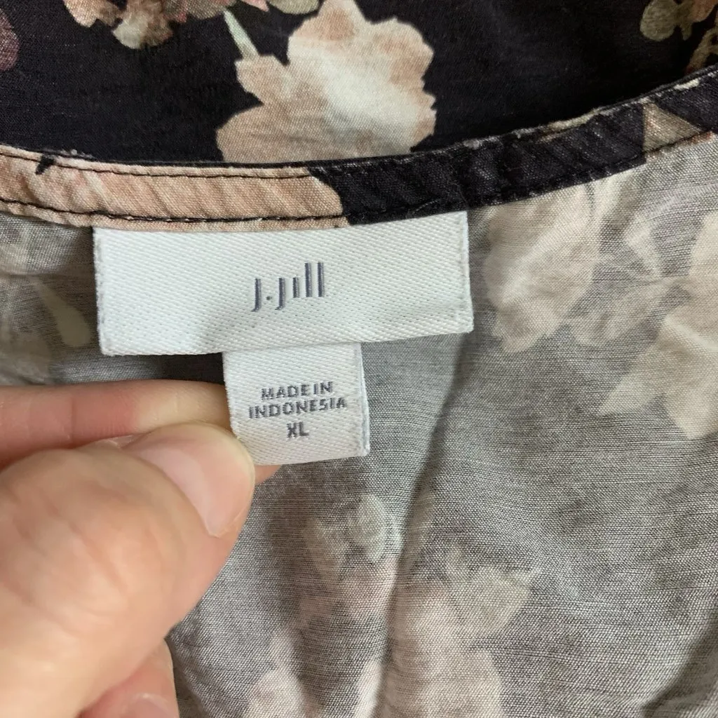 J Jill Floral Tunic Dress XL Black Pink‎ Long Sleeve Cottagecore Stretch Soft - Image 4