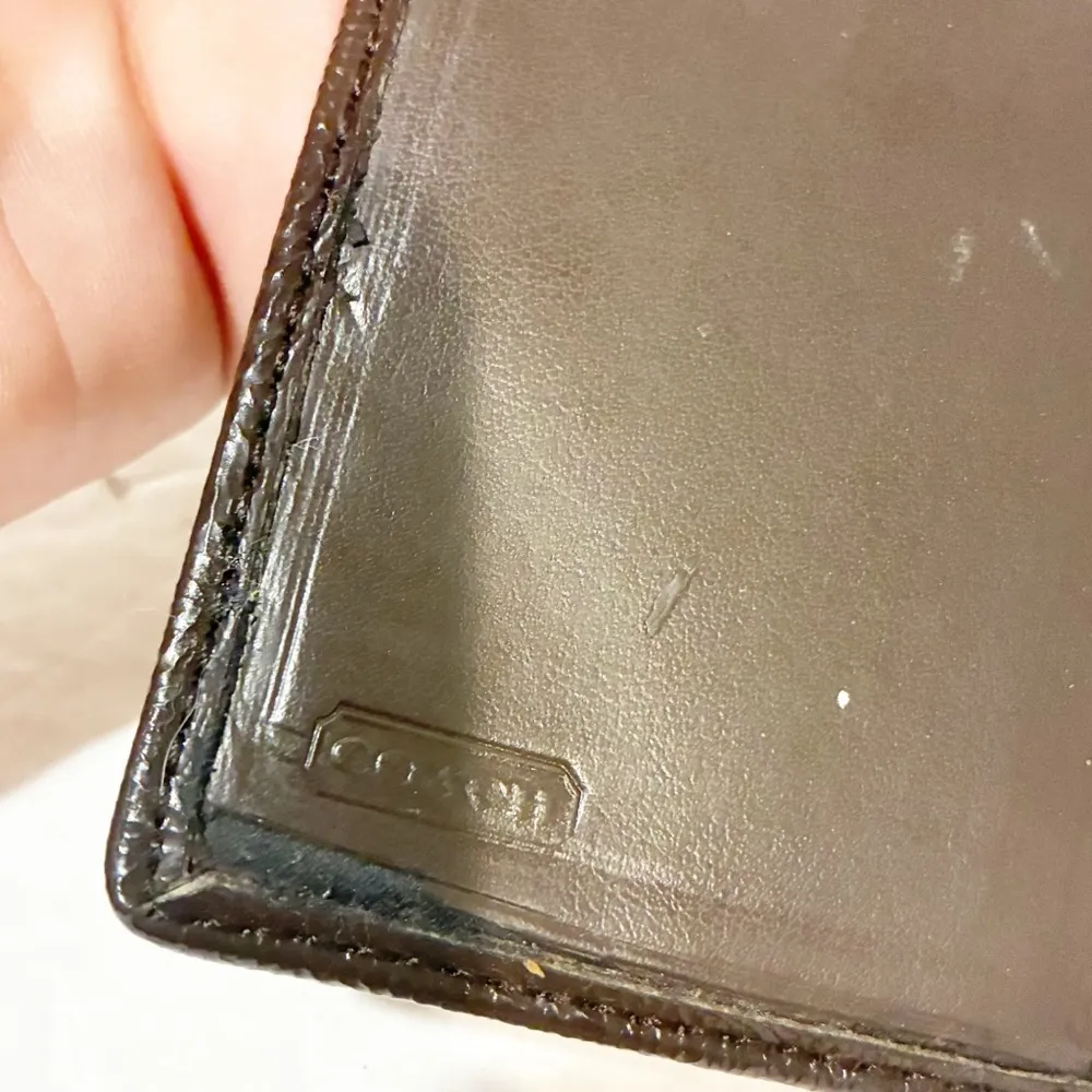 Coach Brown Signature Bifold Snap Wallet Y2K VTG Leather ID window 10 Card Slots - Image 4