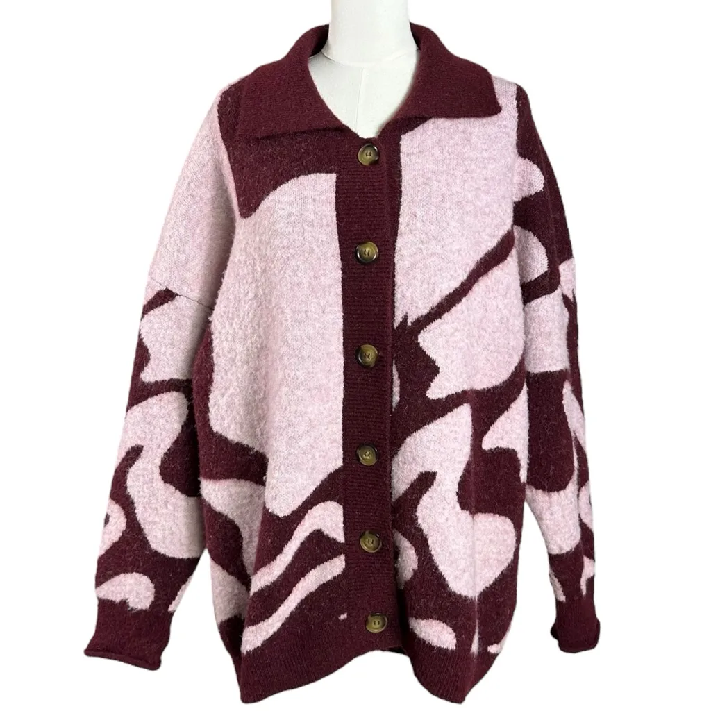 Free People Dansom Madder Oversized Chunky Abstract Cardigan Sweater 12 Large - Image 12