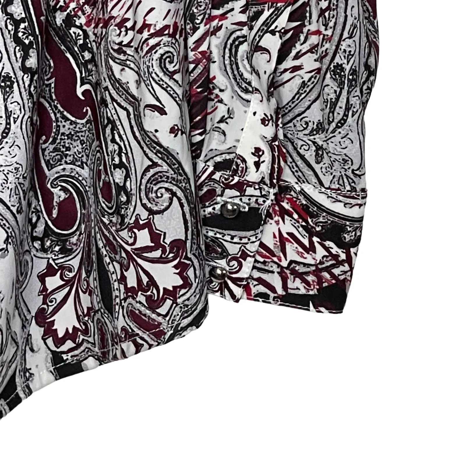 White House Black Market Blouse‎ Size Medium White Multi Floral Beaded Neckline - Image 4