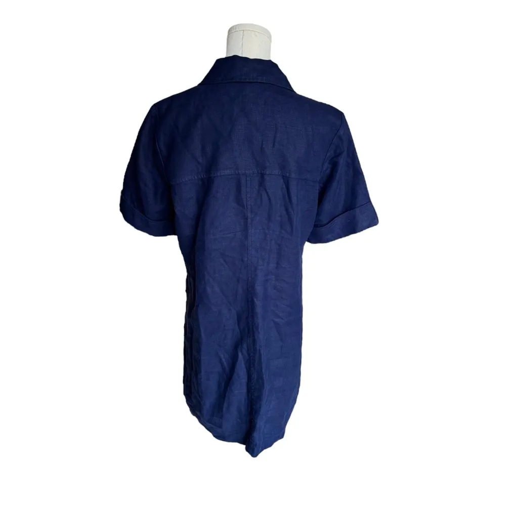 J.Crew - 100% Linen Gamine Shirt Dress in Dark Evening Navy Sz 6 - Image 6