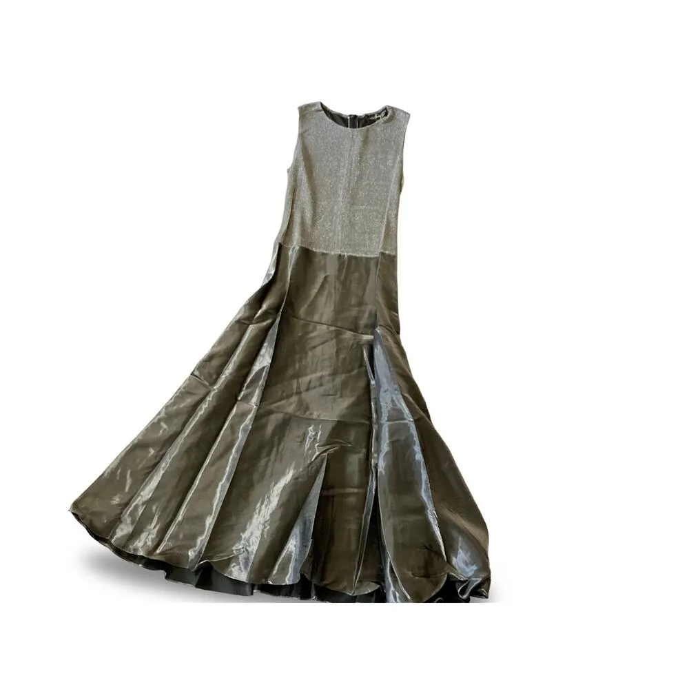 Vtg JS Collections Petite Silver Metallic Formal Dress Set - Image 8