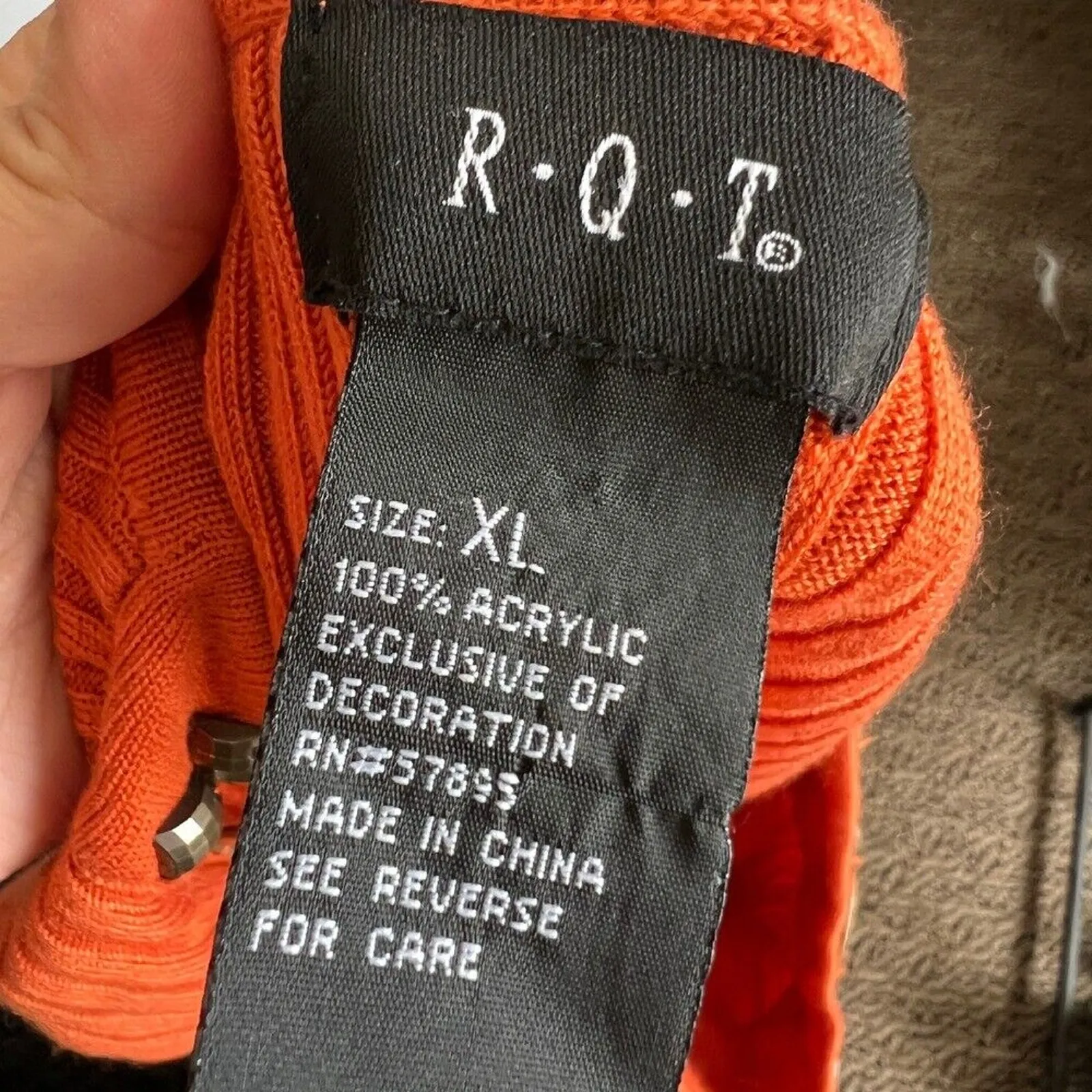 Orange Beaded Ribbed‎ Top, Y2K Boho Bohemian 2000s XL Festival Vacation - Image 4