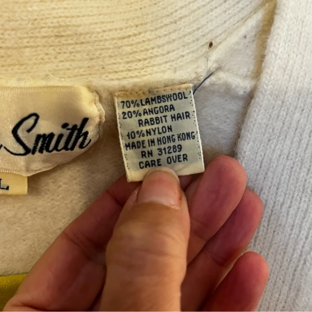 Vintage Allison Smith Lambswool Angora Rabbit Hair Cream Cardigan Cropped XXS - Image 8