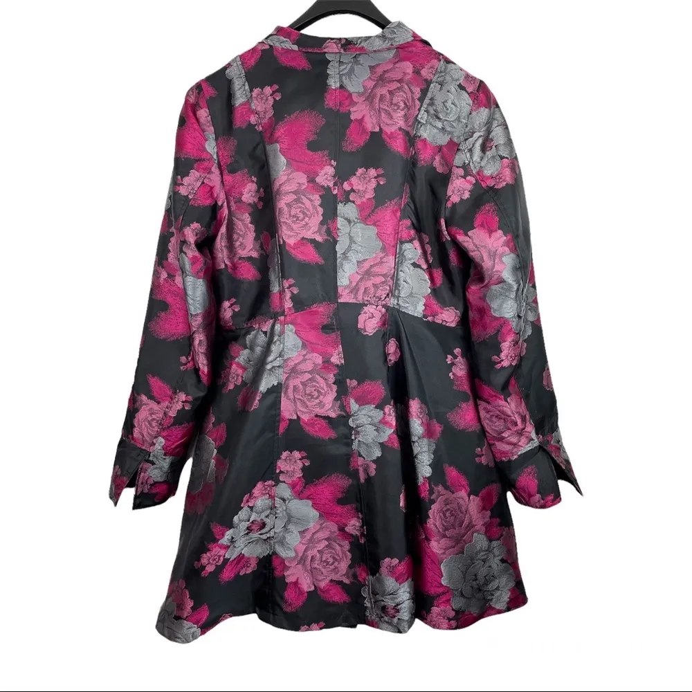 Jerry T Art To Wear Floral Jacket Tie Front Flare Sz Large Pink - Image 2