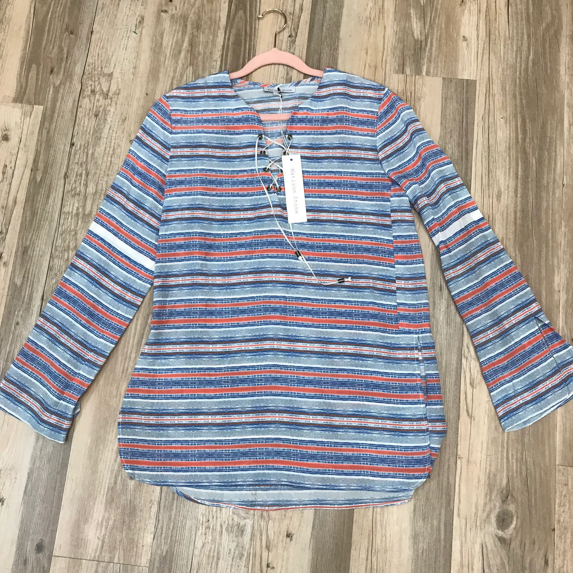 NWT  Blue Matison Stone Alder tunic tribal stripe print small. - Image 7