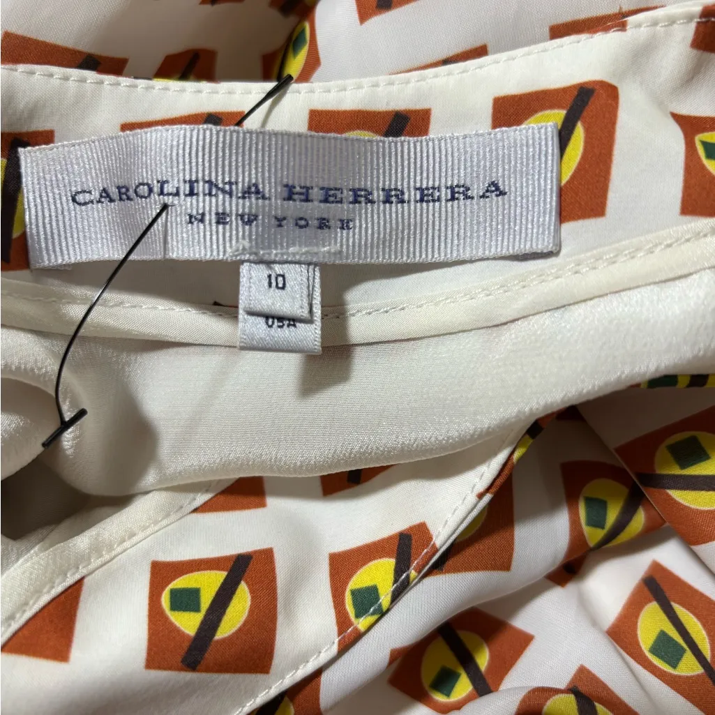 Carolina Herrera Brown and White Patterned Midi Dress - Image 4