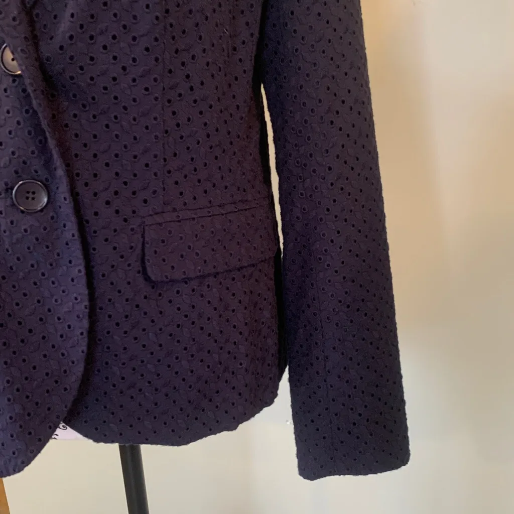 Talbots Navy Blue Eyelet Lace Lightweight Blazer Jacket Women’s Size 4 Small - Image 2