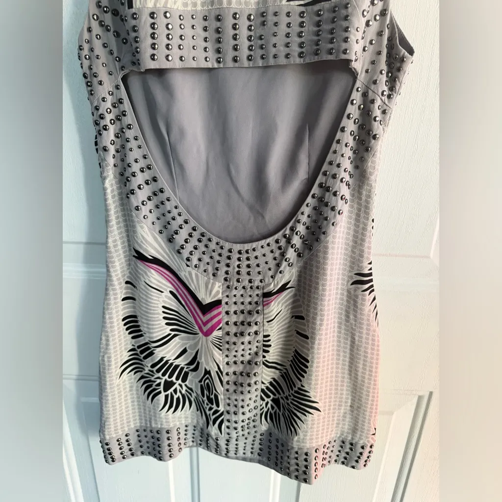 BEBE 100% Silk Embellished Cutout Back Bodycon, Women’s Dress Gray =SIZE XS= - Image 10