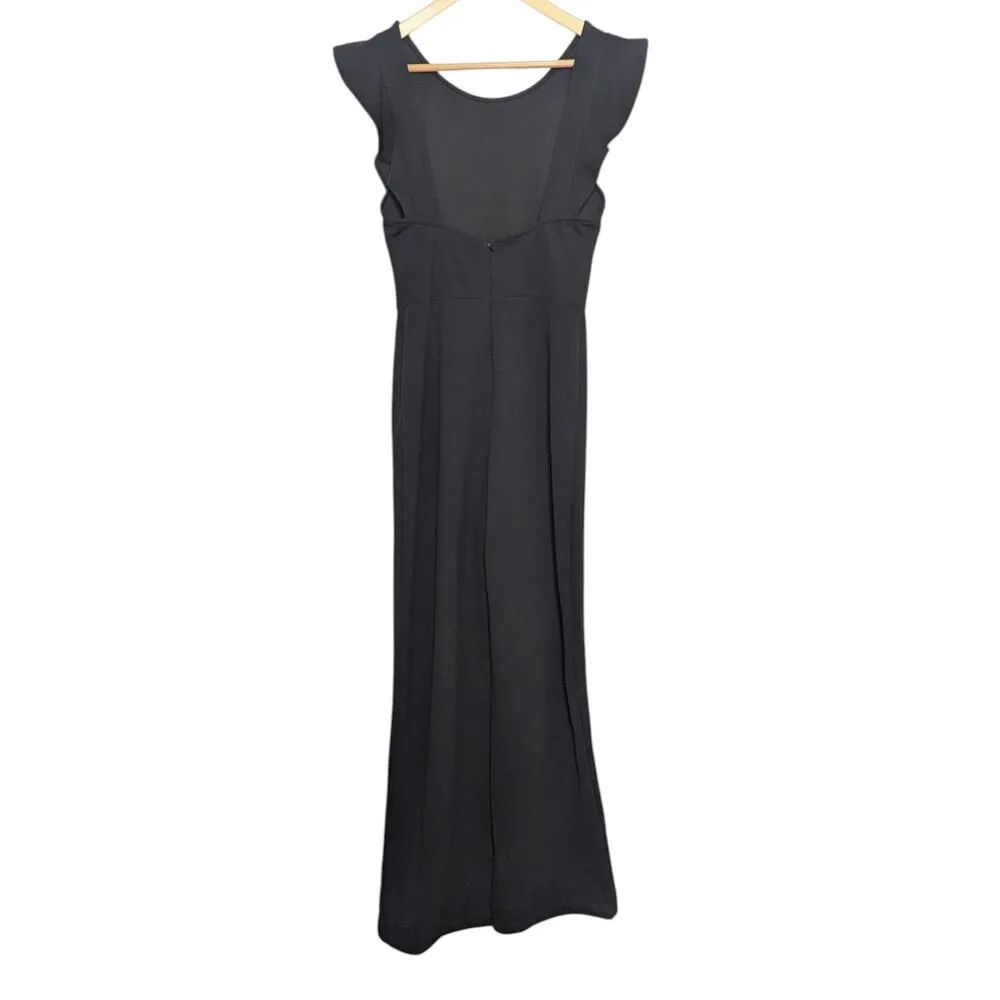 Lulus Feel Your Love Black Ruffled Wide Leg Jumpsuit Womens Medium Romper Formal - Image 3