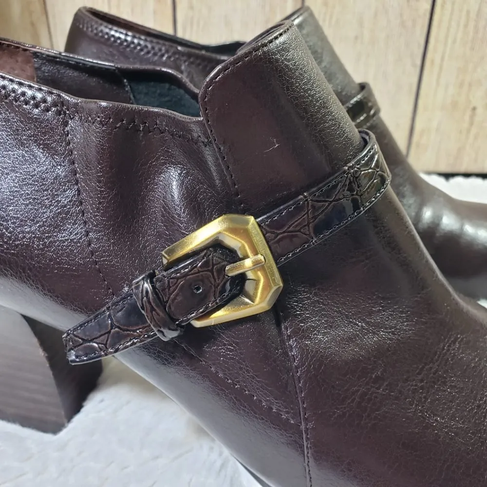 FRANCO SARTO Women's 10M Brown Solid Heeled Shootie Booties - Image 5