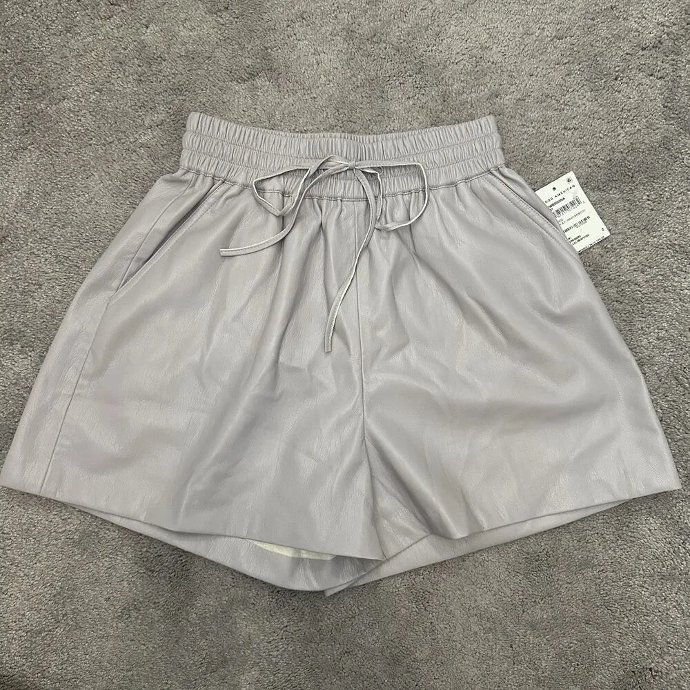 Good American Paperbag Leather Shorts Size 0 Purple Drawstring Waist Classy Chic - Image 3